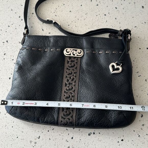 Brighton Black & Gray Soft Leather Shoulder Bag Crossbody Zipper Closure Casual - Picture 7 of 14